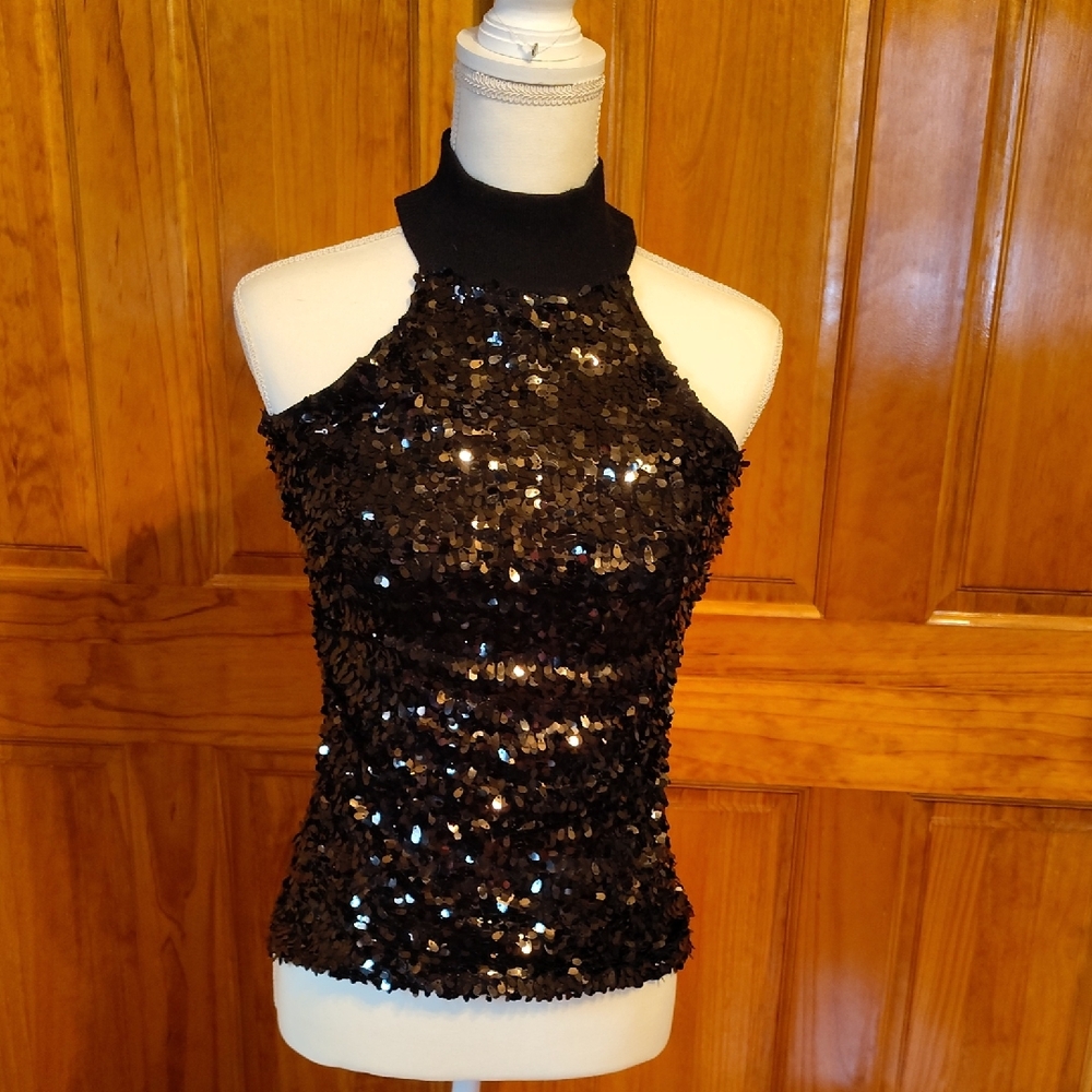 Black Sequin Halter Top - Elegant